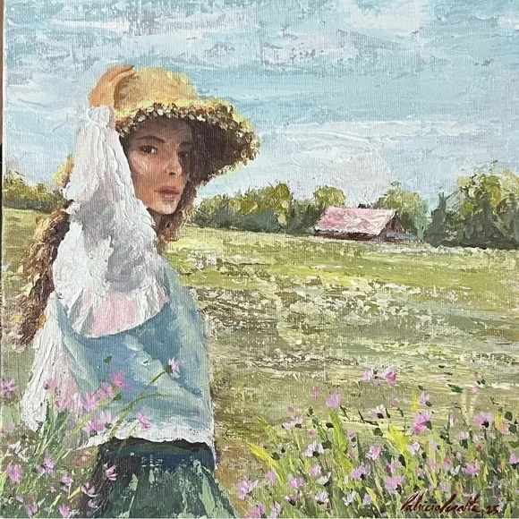 Green and Pink Impressionist Meadow Painting - Picture 1 of 7